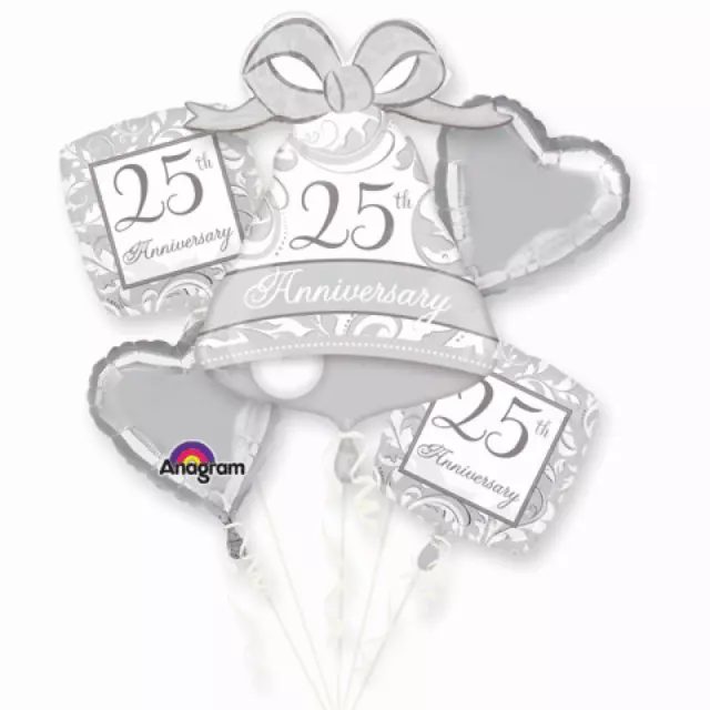 25Th Foil Balloon Bouquet Silver Anniversary Party Decoration 25 Years Balloons