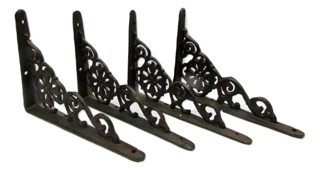 Set of 4 Cast Iron Shelf Brackets SMALL 6.25 x 4.25 Hangers New Antique Style