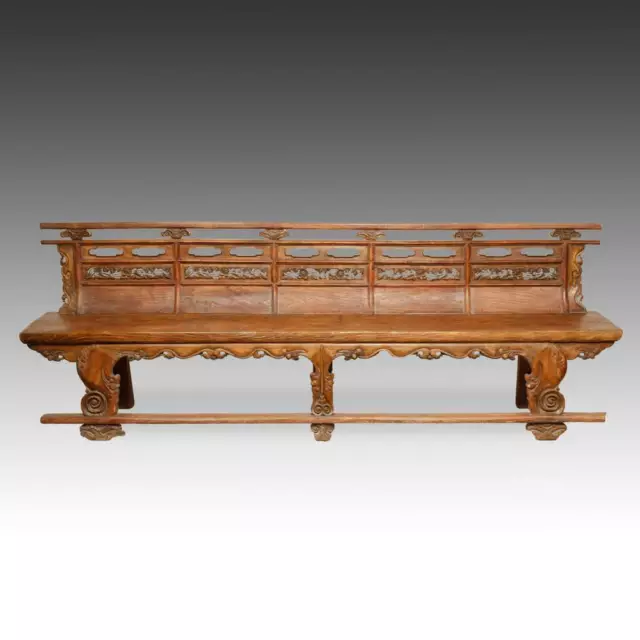 Rare Antique Buddhist Temple Bench Elm Wood Chinese Qing Furniture 19Th C.