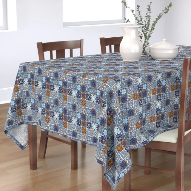Tablecloth Spanish Tile Moroccan Mexican Italian Ceramic Ornament Cotton Sateen