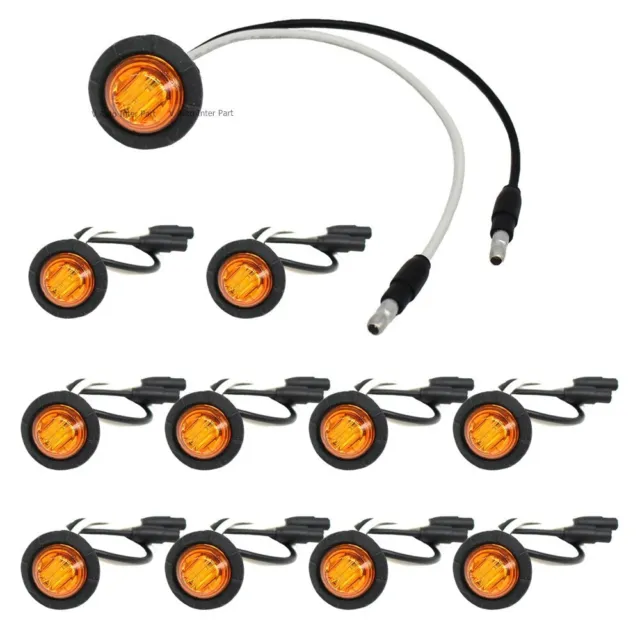 10X Mini 12V Amber 3/4" Round Side 3 LED Marker Trailer Bullet License Connector