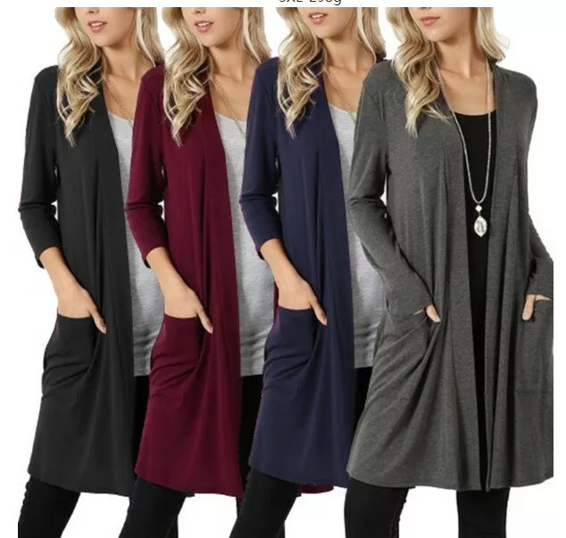 Women's Loose Maxi Cardigan Sweater Knit Duster Pocket Open Front Long Sleeve