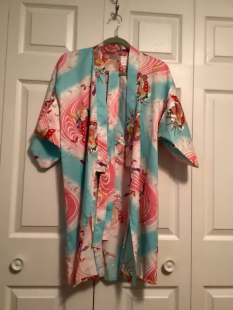 Vintage Authentic Childs Kimono Japanese Kabuki  7/8 Butterflies Pink Blue