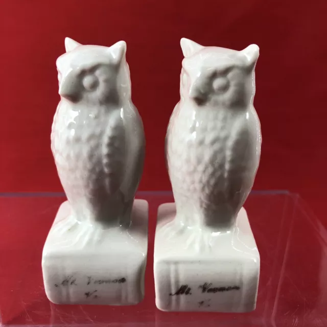 VTG George & Martha Washington Mt Vernon VA White Owls Salt & Pepper Shakers