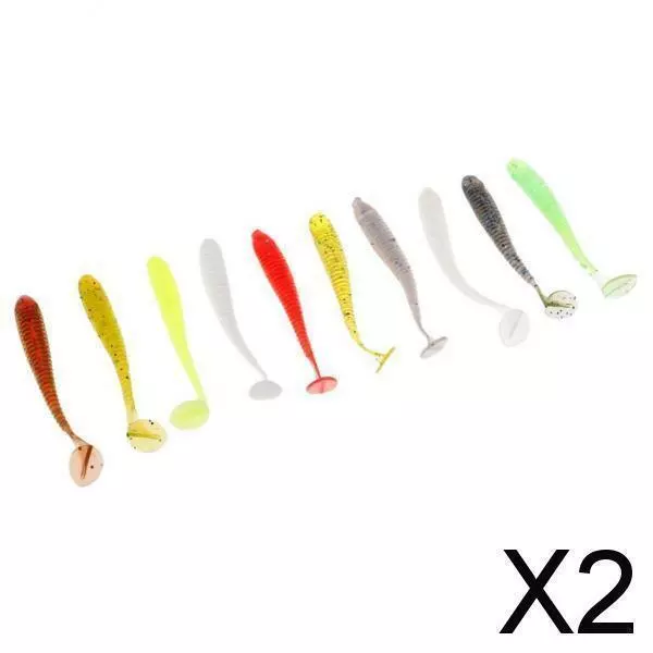 2X 10 PCS Silicone Ver De Pêche Leurres Doux Appâts À Manivelle T-queue