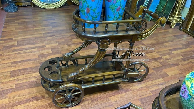Carrello porta bottiglie mobile bar porta bevande in stile antico legno massello