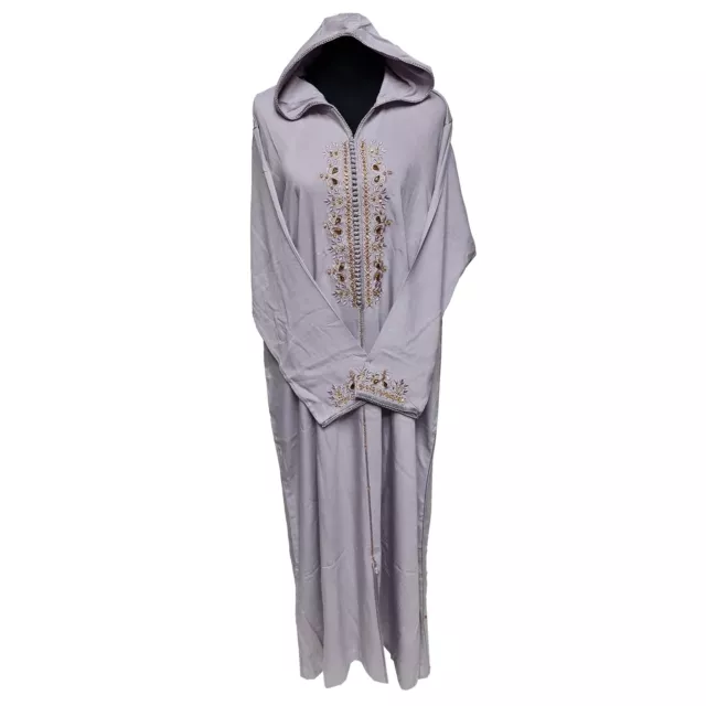 Women's Moroccan Lilac Cotton Malifa Wool Blend Long Sleeve Hooded Djellaba J...