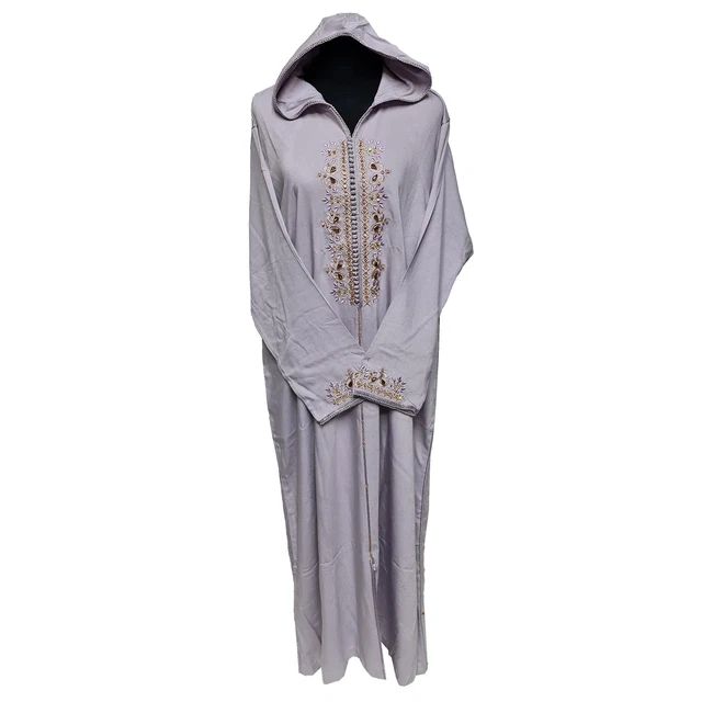 Women's Moroccan Lilac Cotton Malifa Wool Blend Long Sleeve Hooded Djellaba J