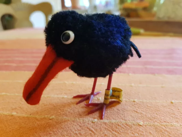 Steiff Woll Miniatur Vogel Rabe Krähe ca. 60er 70er Jahre mit Knopf