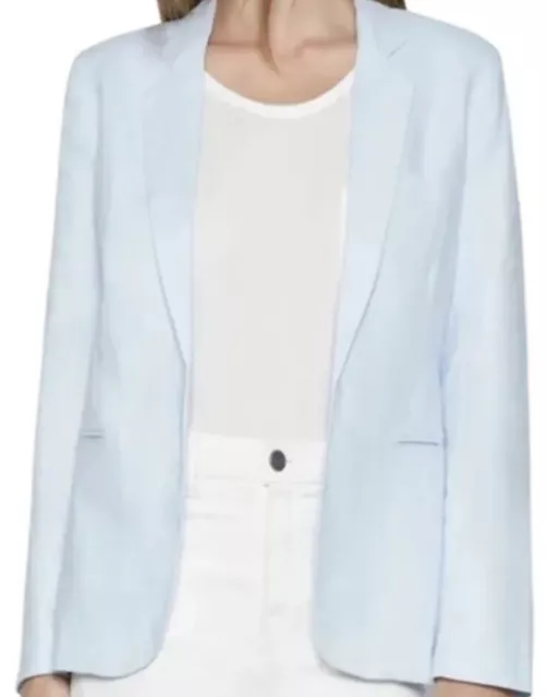 Joie Mehira Linen Blazer Ice Blue Open Front Long Sleeve Peaked Collar Size 10