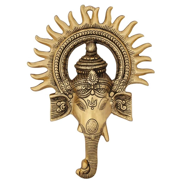 Metal Wall Hanging Ganesha Sun Shaped Figurine For Home Office Wall Decor