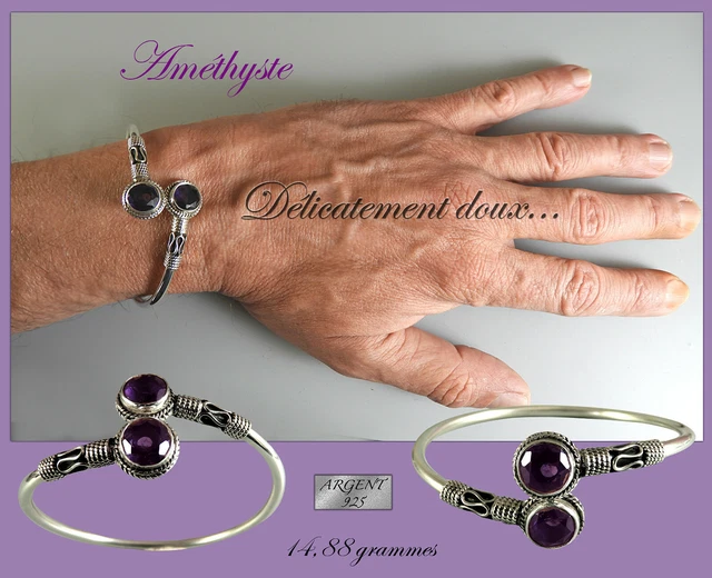 Bracelet Fin Argent 925 Et Améthystes - Modèle B-AR-89 - Neuf Avec étiquettes - Marque Délicate