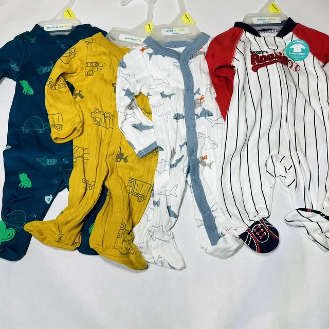 Preemie Baby Boy Sleepers Sharks Trucks Baseball New (4 Pack) Lot Set Carters