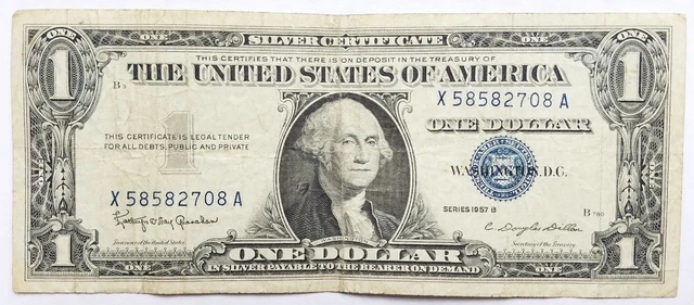1957 B Blue Seal $1 One Dollar Silver Certificate Bill - Old Paper Money
