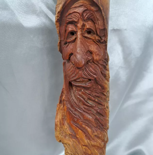 Vintage Driftwood Hand Carved Wood Spirit Face Art Folk Head Hobbit Gnome 23"