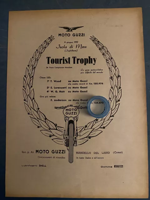 Rara Pubblicita’ Moto GUZZI Trionfa al TOURIST TROPHY con WOOD 1951