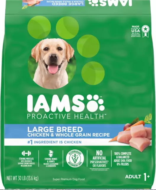 IAMS Adult High Protein Large Breed Dry Dog Food with Real Chicken, 30 lb. Bag