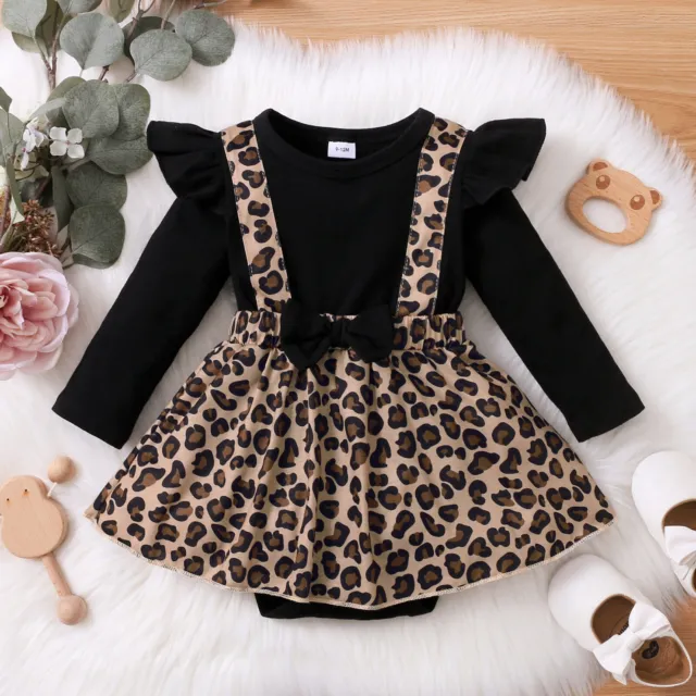 Infant Girls Long Sleeve Leopard Prints Bowknot Romper Newborn Bodysuits Dress