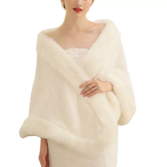 Womens Elegant Faux Fur Bridal Wedding Winter Wrap Bolero Coat Shawl Warm