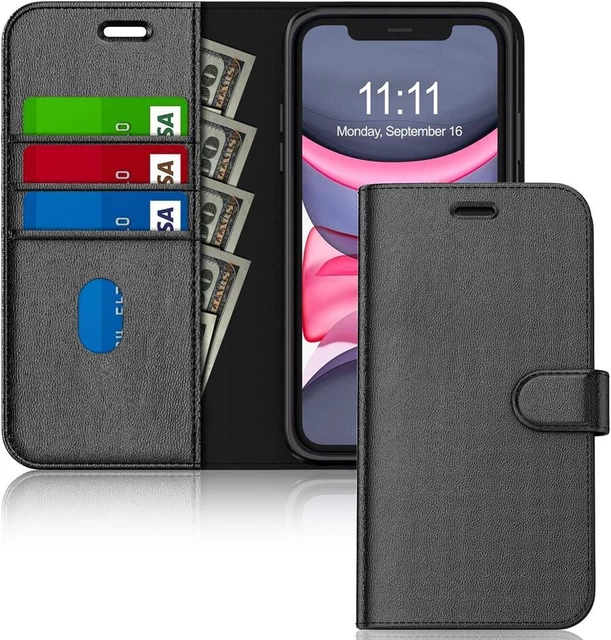 Case iPhone 11 6.1-Inch, Shockproof Leather Wallet Case with Magnetic Flip-Black