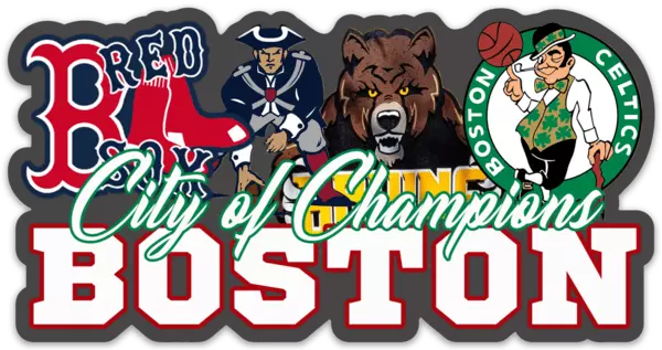 Boston Red Sox Patriots Bruins Celtics Mascot Collage Champs Logo Die-Cut MAGNET