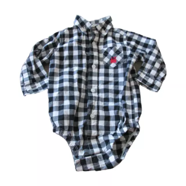Carters Baby Boy Button Front Dress Shirt Bodysuit 6M Plaid Long Sleeve Infant