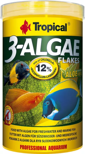 Tropical 3-Algae Flakes 1000 ML pour Poisson Spiruline pour Cychlidés Mbunas