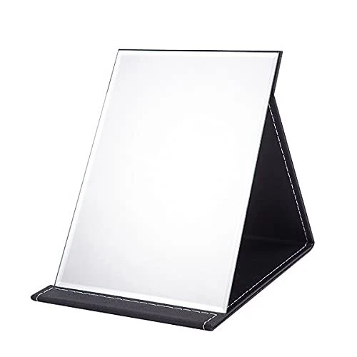 Espejo plegable portátil de maquillaje con soporte ajustable para cuero de mesa