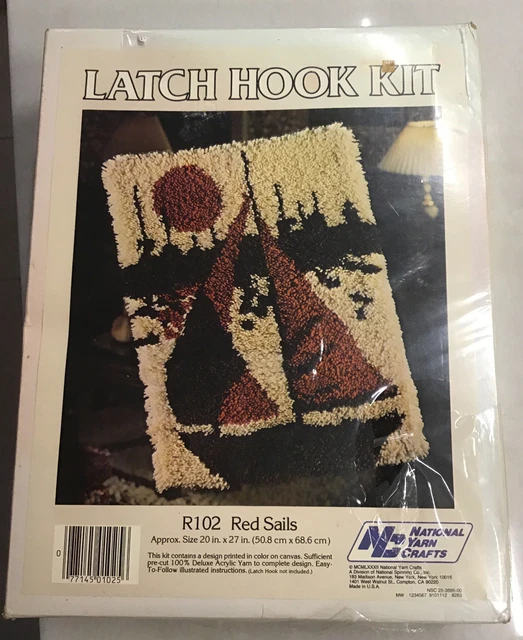 National Yarn Crafts Vintage Latch Hook Rug Design Kit Red Sails 70’s Sailboat