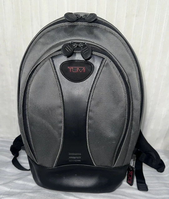 Vintage Tumi T2 Tech Gunmetal Ballistic Nylon & Black Leather Laptop Backpack