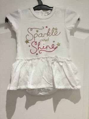Bnwot Baby Girls White Body Suit Ballerina Skirt Sparkly Logo F&F Age 3-6 Months