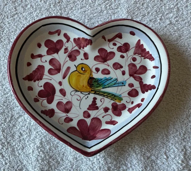 Vintage Italy Deruta Pottery Trinket Dish Bird Heart Plate Sambuco Mario