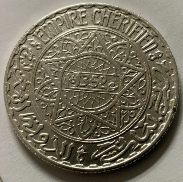 1933  (Ah1352) Morocco 10 Francs Silver