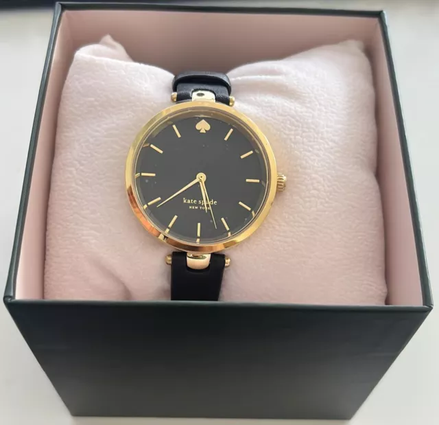 $178 Kate Spade KSW1584 Womens Gold Black Dial Leather 34mm Watch