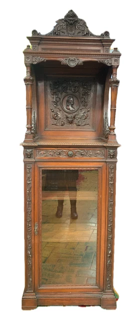 Credenza Vetrina Rinascimentale Ricca Scultura In Noce Fine 800 Dante Alighieri