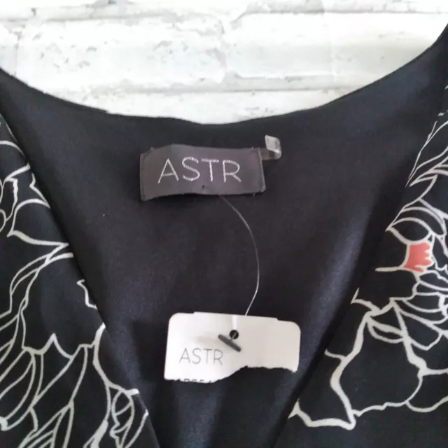 Astr Womens Romper Small Black Floral Long Sleeve V Neck Lined Elastic Waist 3