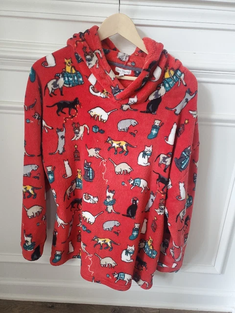 Vera Bradley Pajamas Hoodie Top Holiday Cats Red Fleece 29139-X63 GUC