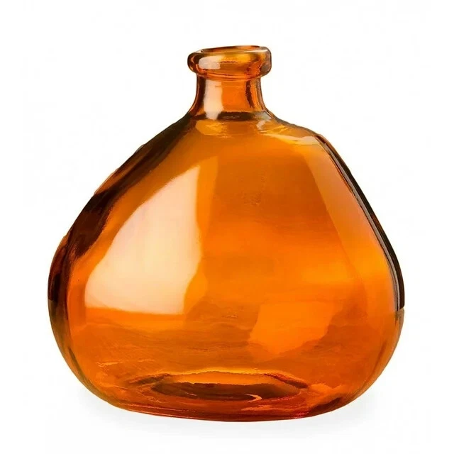 Plow & Hearth Askew Recycled Glass Balloon Vase 9" Orange - New Opened Box