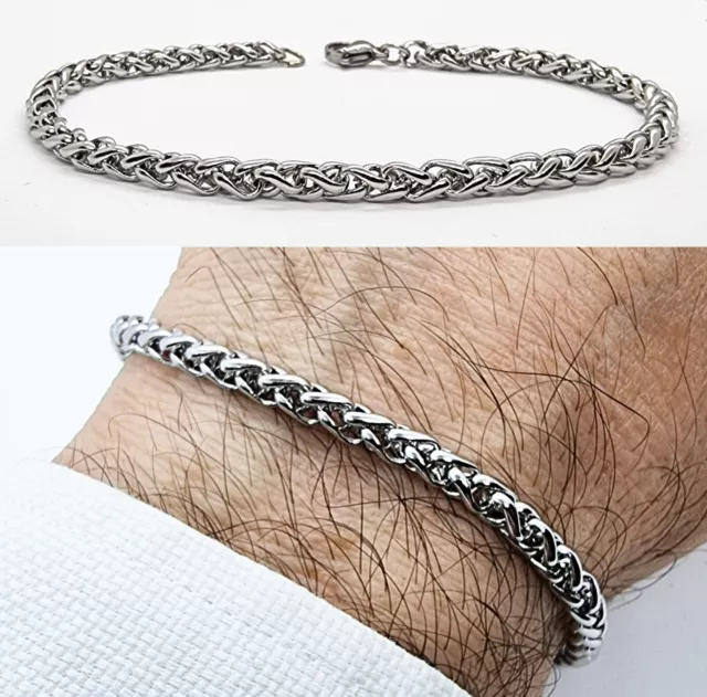 Bracciale da uomo in acciaio inox braccialetto con catena intrecciata doppia 4mm