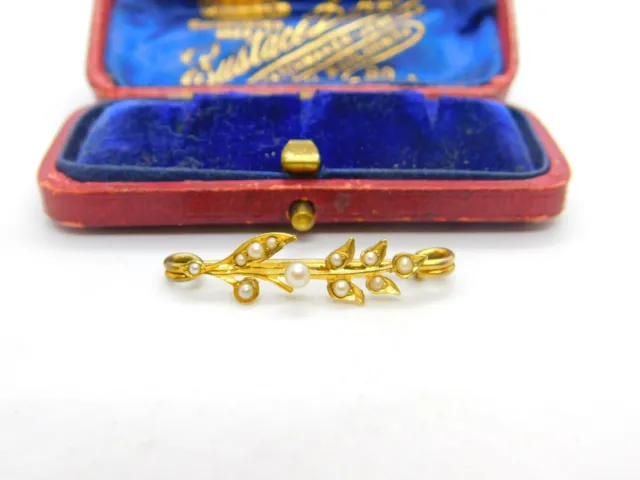 Victorian 15ct Yellow Gold & Seed Pearl Set Sweetheart Brooch Art Nouveau c1890