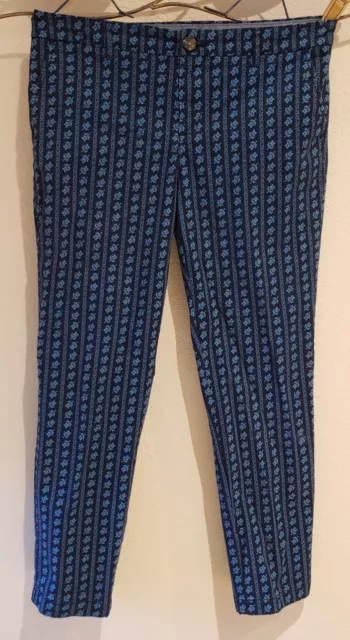 Tommy Hilfiger Womens Size 10 Mid Rise Stretch Pants Pockets Navy Blue Flowers