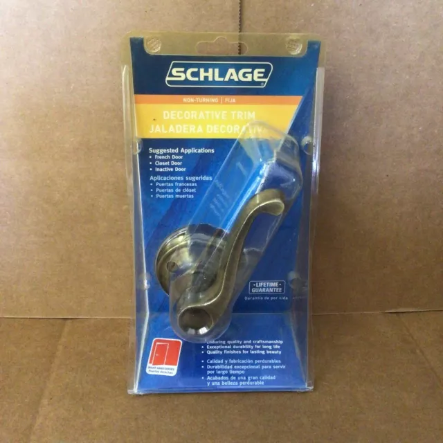 Borde decorativo Schlage con mango sin giro puertas a mano derecha latón antiguo B77