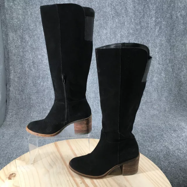 Lucky Brand Boots Womens 7 M Ritten Tall Riding Boot Black Suede Stacked Heels 2
