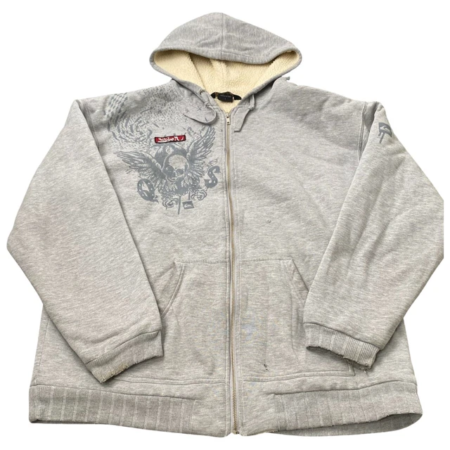 Vintage Quicksilver Hoodie Full Zip Y2K Surf Skate Logo Mens Large Sherpa Lined