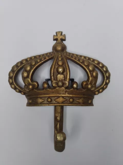 Gold Crown Coat Hook Unmarked Metal Heavy Weight