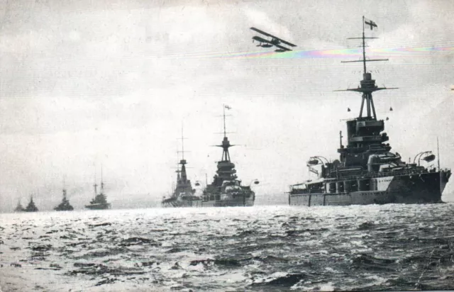 RPPC Photo British Royal Navy HMS 'Iron Duke' & 'Marlborough' Aircraft Overhead