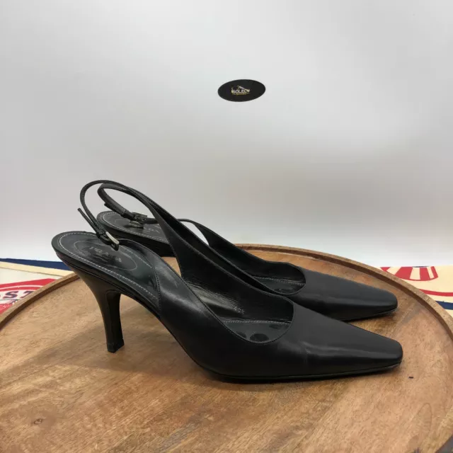 Prada Womens Black Leather Slingback Pumps Shoes Heels Size 40.5 US 10.5 Italy