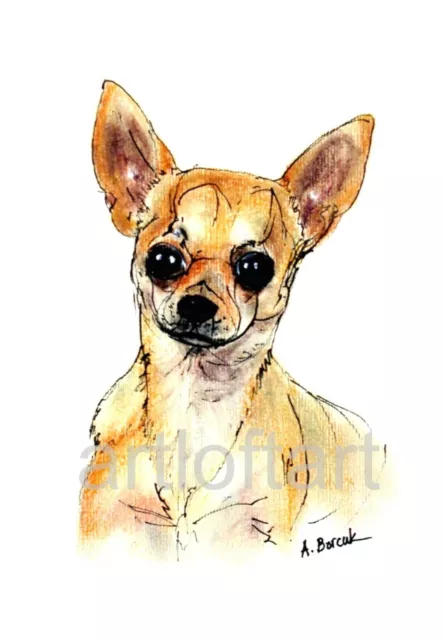 CHIHUAHUA #2    DOG  ACEO Card Print by A Borcuk  2.5"x3.5"