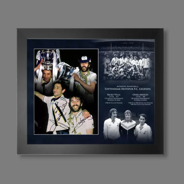 Ricky Villa & Ossie Ardiles Signed Spurs Photo Framed in a Picture Mount Display