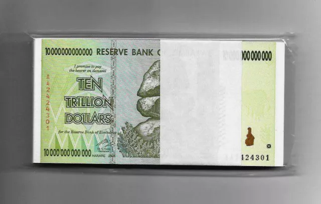 Zimbabwe 10 Trillion Dollars X  (1 Note Only) AA/2008, UNC, Lot Of One, Set Of 1 2